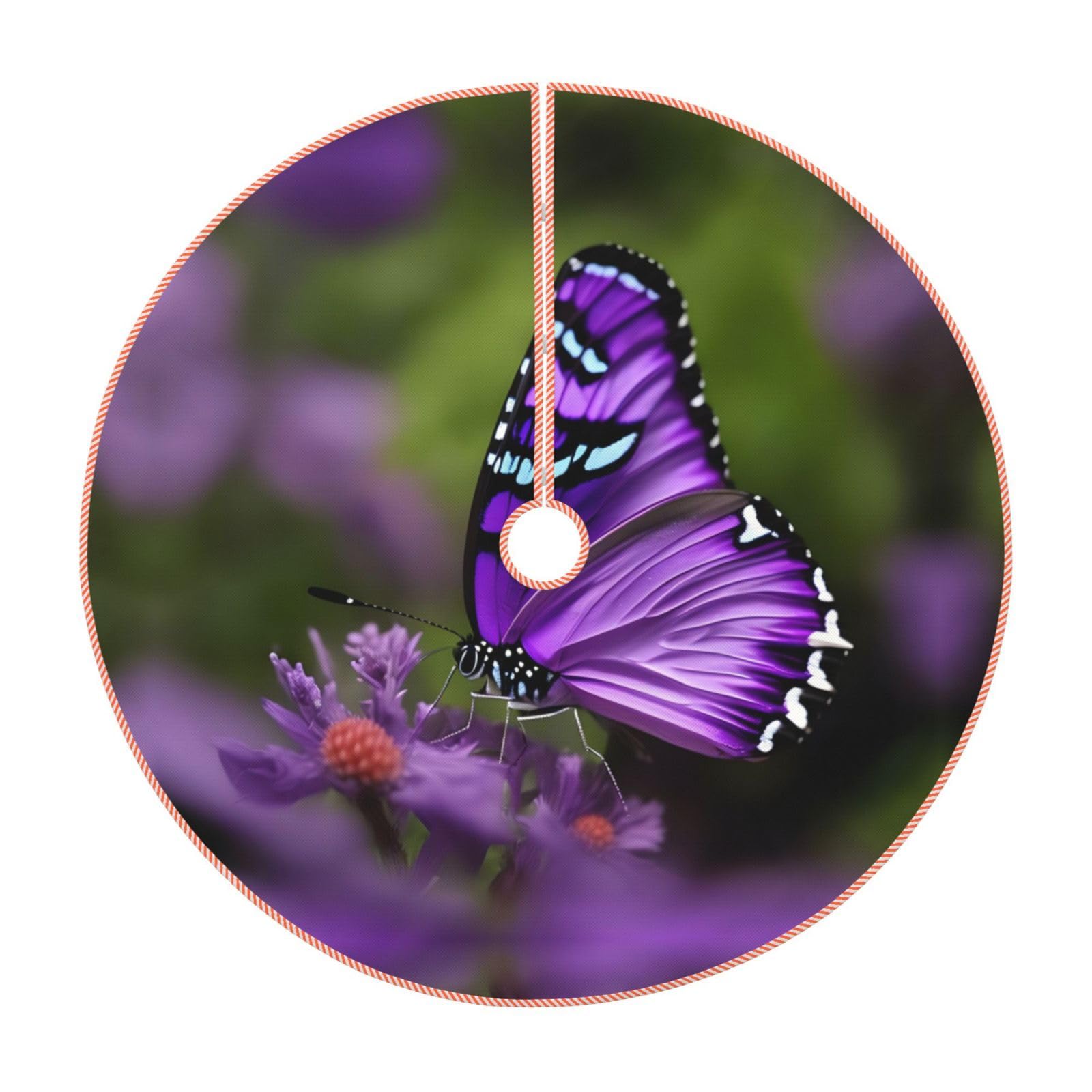 Jupe de sapin de Noël rustique épaisse à motif de papillon violet chic