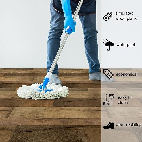 Miniatura 60 de Oxdigi Rollo de vinilo autoadhesivo para suelos de 24 x 393 pulgadas / 64 pies cuadrados, tablones de vinilo autoadhesivos para suelos de madera