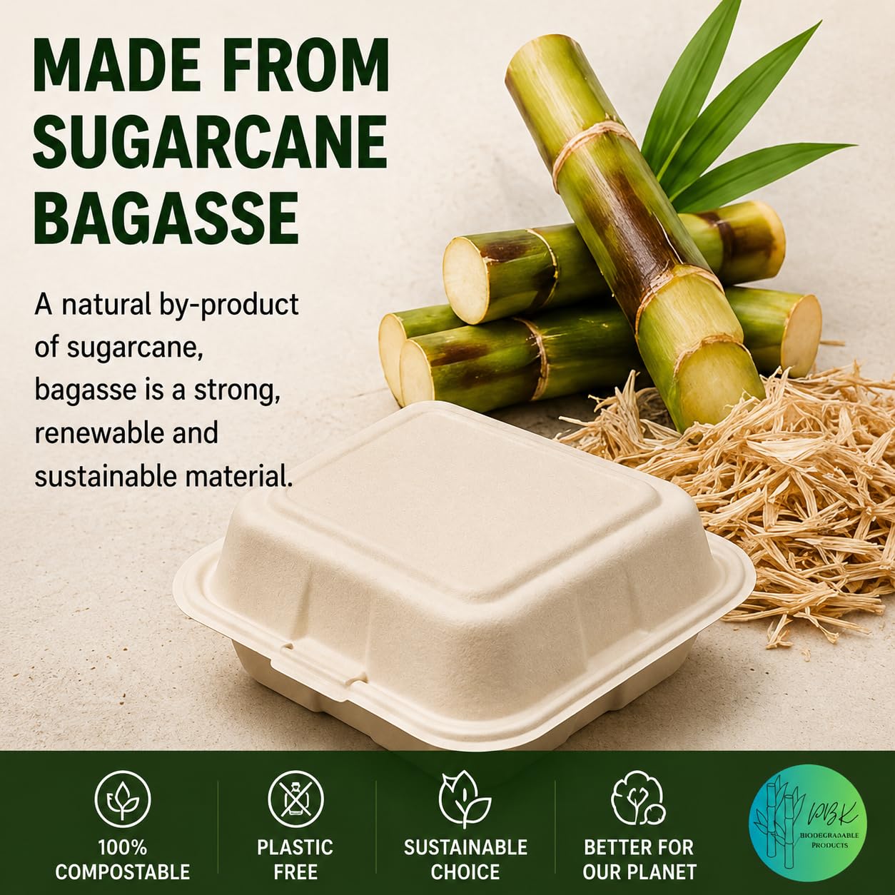 PBK - Paquete de 50 cajas de hamburguesas de bagazo (6 x 6 pulgadas), 450 ml, biodegradables, compostables y desechables para llevar (6 x 6 pulgadas, paquete de 50 unidades)