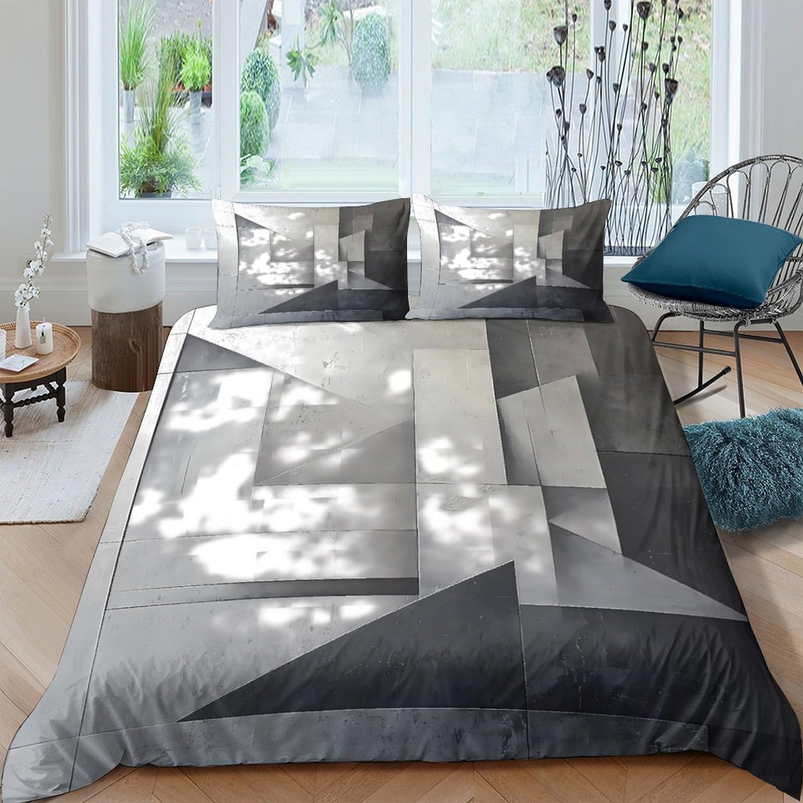 Ctjqhvkz Style-5 3D Printed Geometric Abstract Fitted Sheet Microfiber Soft Grey Black Modern Mattress Cover Bedroom Dorm Decor Single（135X200cm）