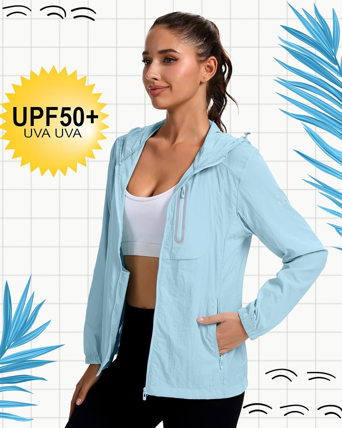 2 Pack Women's UPF 50+ UV Sun Protection Hoodie Jackets SPF Lightweight Sun Shirt with Pocket Full Zip Hiking Hoodie