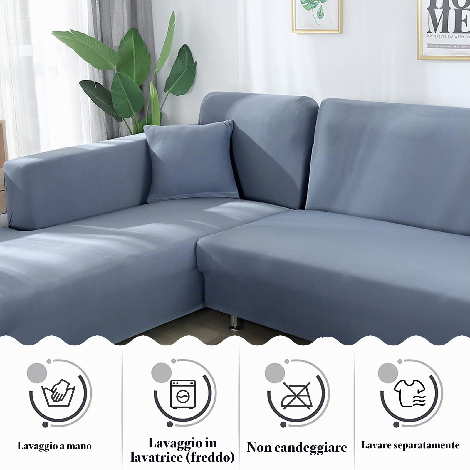 Jaotto Copridivano con Penisola Elasticizzato A Sinistra Destra, Fodere Copridivano Angolare Universale, Copri Divano Chaise Longue a Forma di L (1 posto+2 posti, grigio blu)