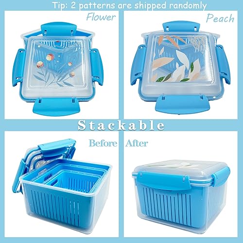 Miniatura 7 de 3 recipientes de almacenamiento de frutas para refrigerador con coladores extraíbles, organizador de plástico para carne de frutas y verduras,