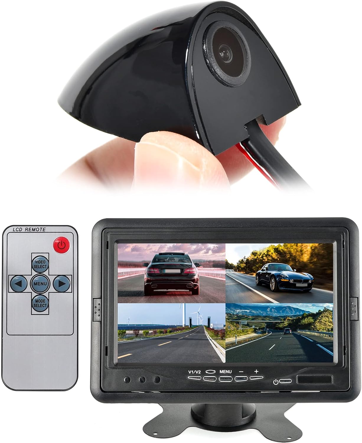 EWAY Car Door Blind Spot Side View Camera with 7 Inch TFT LCD Monitor Display Rear View Reverse Cameras Monitor Kit