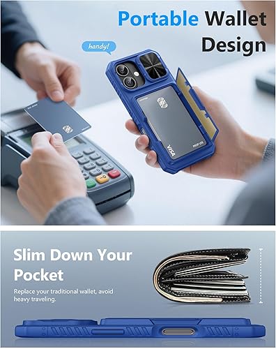 Miniatura 6 de ATATOO Funda para iPhone con tarjetero (almacena 3-5 tarjetas) bloqueo RFID y funda para cámara deslizante, protección de grado militar, funda de