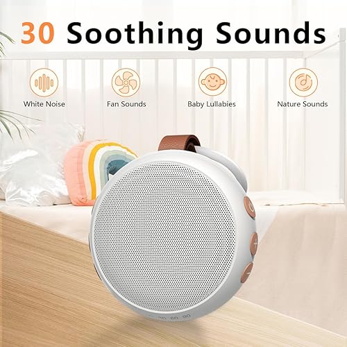 Miniatura 2 de Mini máquina de ruido blanco de viaje, máquina de sonido portátil para bebé con 30 sonidos relajantes, 32 niveles de volumen, chupete de sueño para