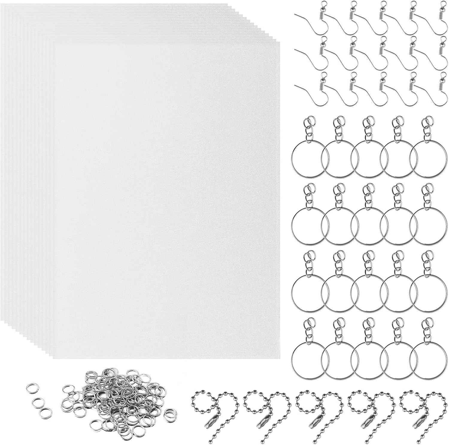 Juego de 155 láminas de plástico termorretráctiles que incluyen 15 piezas de papel artístico encogible