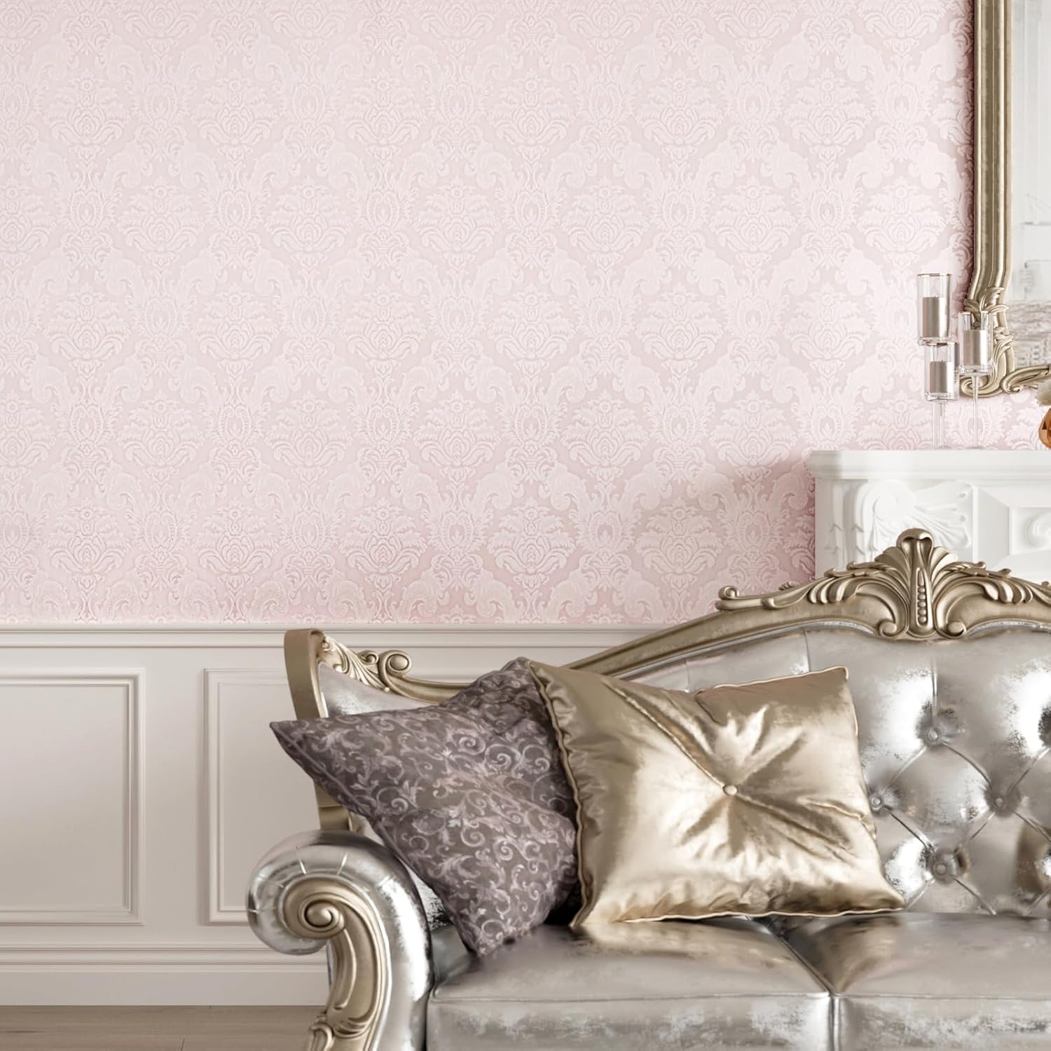 Pink Embossed Wallpaper Victorian Peel and Stick Wallpaper for Girls Room Gothic Wallpapers Princess Contact Ppaper for Cabinets and Drawers Vintage Textured Wall Paper Roll for Bedroom