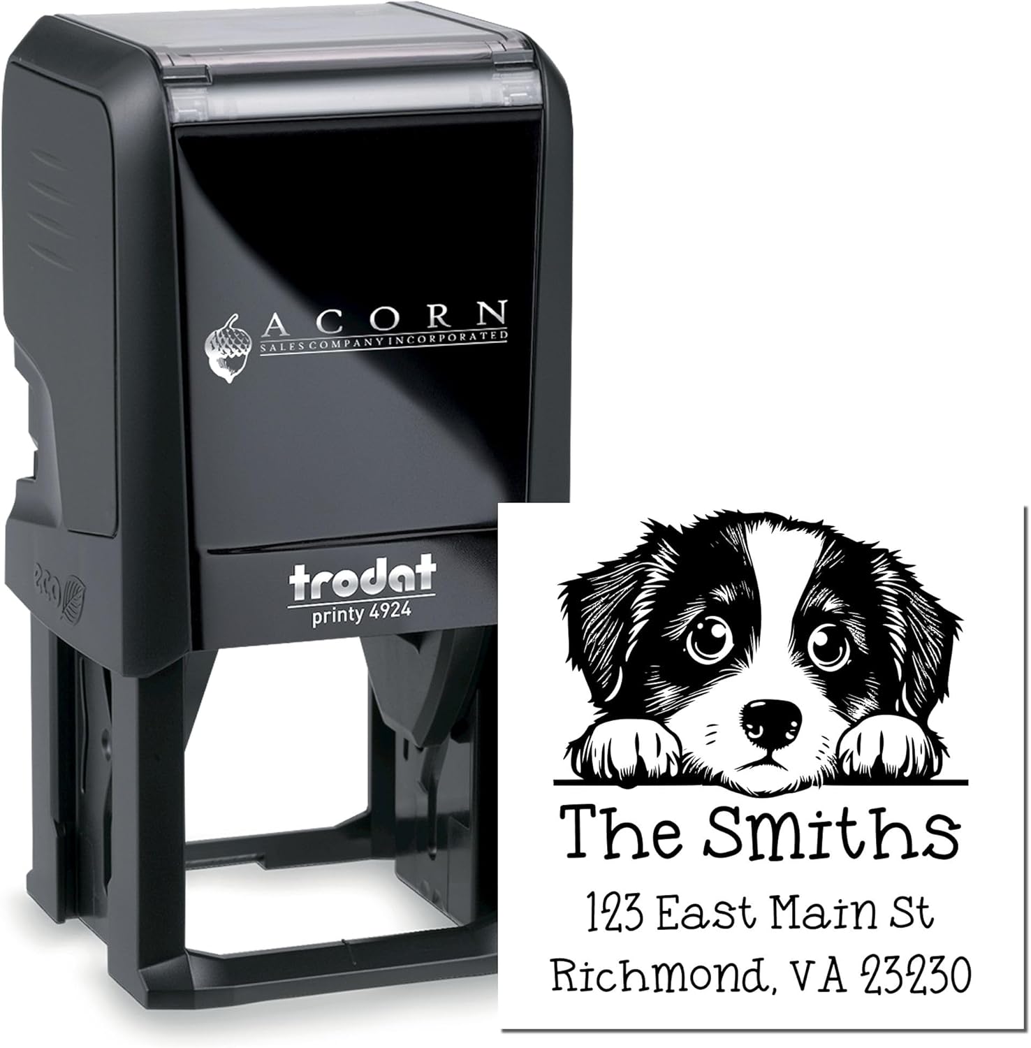 Miniature American Shepherd Dog Customized Return Address Stamp - Self-Inking, Personalized Stamp with 11 Ink Colors, Ideal for Dog Lovers, Size 1-5/8 - Ideal for Mailing and Office Use