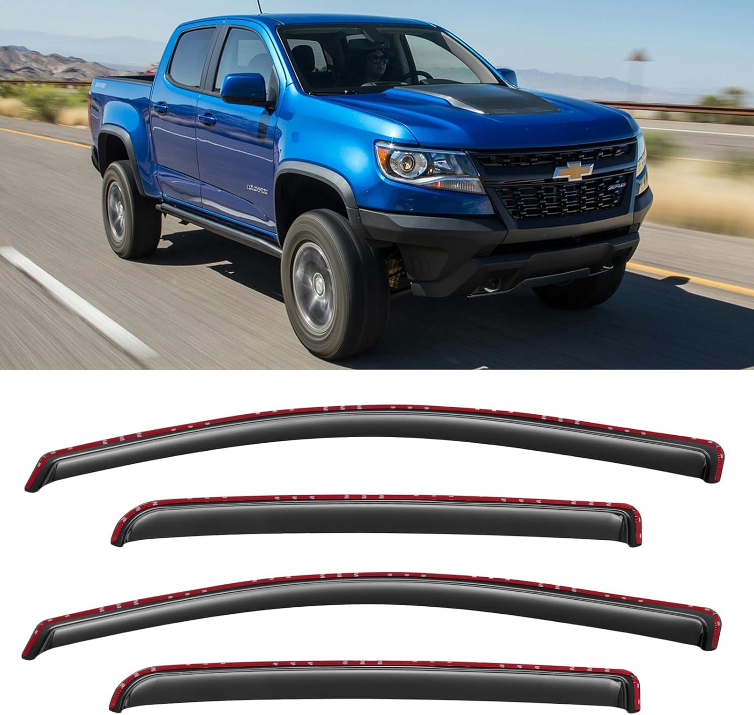 in-channel window rain guards for 2015-2022 chevy colorado crew cab, window visors vent guard shade deflectors for 15-22 gmc canyon crew cab 2015-2022 chevy colorado / gmc canyon crew cab