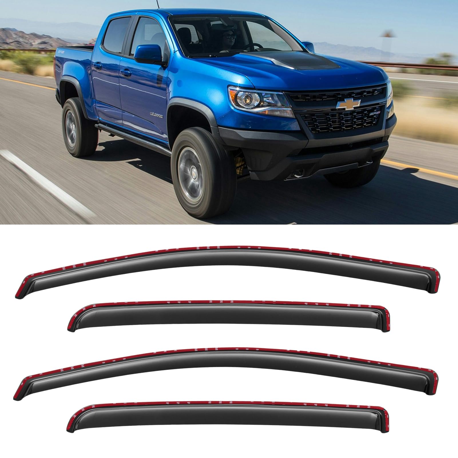 in-Channel Window Rain Guards for 2015-2022 Chevy Colorado Crew Cab, Window Visors Vent Guard Shade Deflectors for 15-22 Gmc Canyon Crew Cab