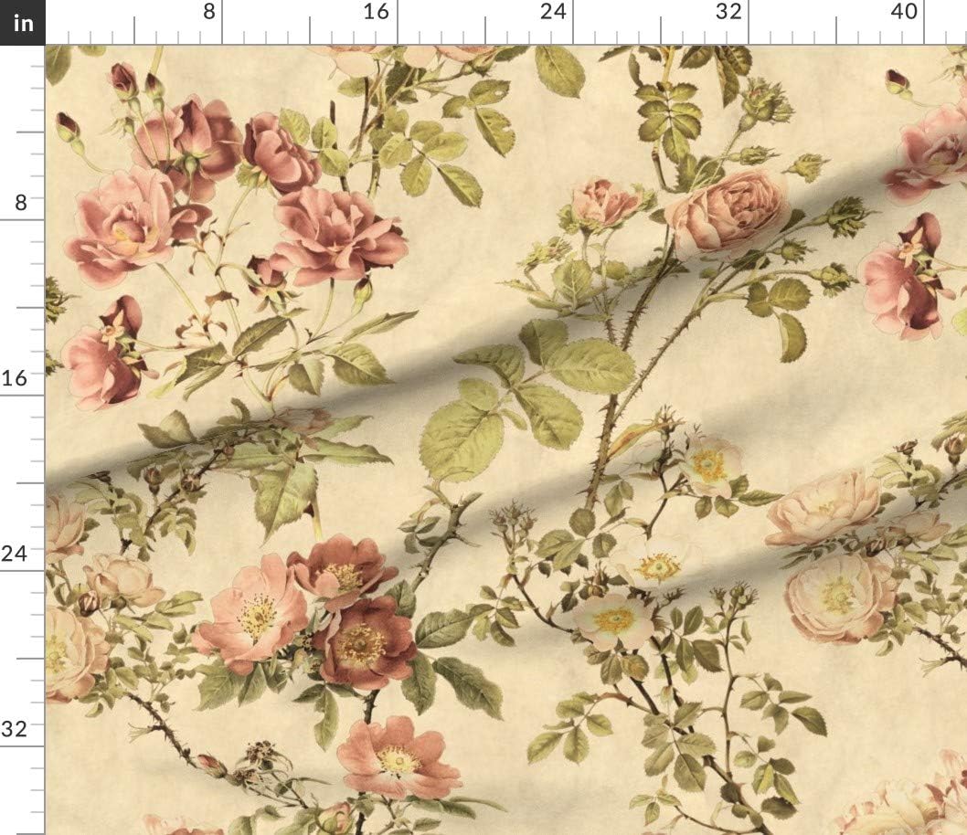 Spoonflower Fabric - Vintage Botanical Chintz Old Fashioned Floral English Garden Victorian Printed on Petal Signature Cotton Fabric Fat Quarter - Sewing Quilting Apparel Crafts Decor