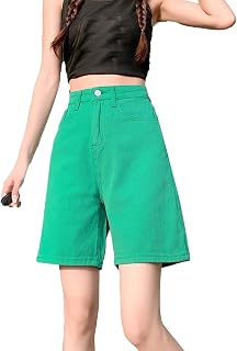 Women's Wide-Legged Straight Denim Shorts Casual Button Denim Loose Denim Shorts Wash Baggy Solid Jean Shorts