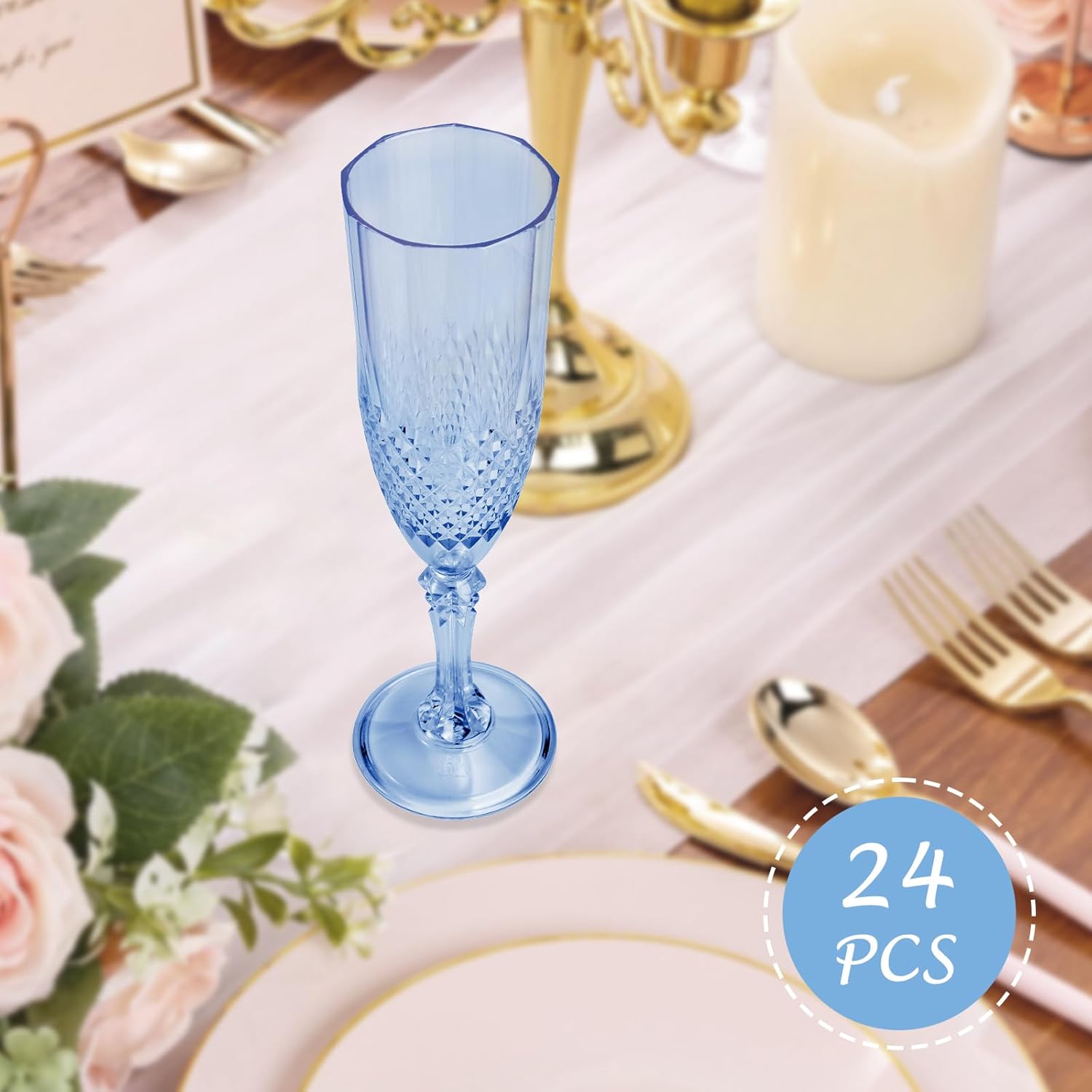 24 Pcs Blue Plastic Champagne Flutes,Blue Champagne Glasses Bulk, Made of Durable Plastic Material Can be Used for Weddings, Everyday Fun Parties and More! - Image 5