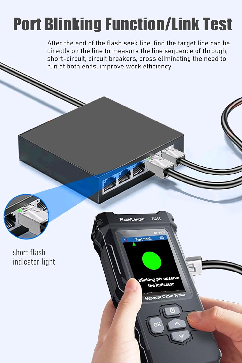 NF-8506 Network Cable Tester - IP Scan, PoE & Ping Test, Network Rate Check | Compatible with CAT5/CAT6, RJ11/RJ45 | Cable Toner & Telephone Finder TDR Multifunctional LAN Ethernet Cable Tester