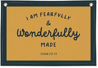 Kids Room Decor - Bible Verse Wall Hanging, 'I am Fearfully and Wonderfully Made' Linen Banner, Canvas Decoration for Classroom, Nursery - Retro