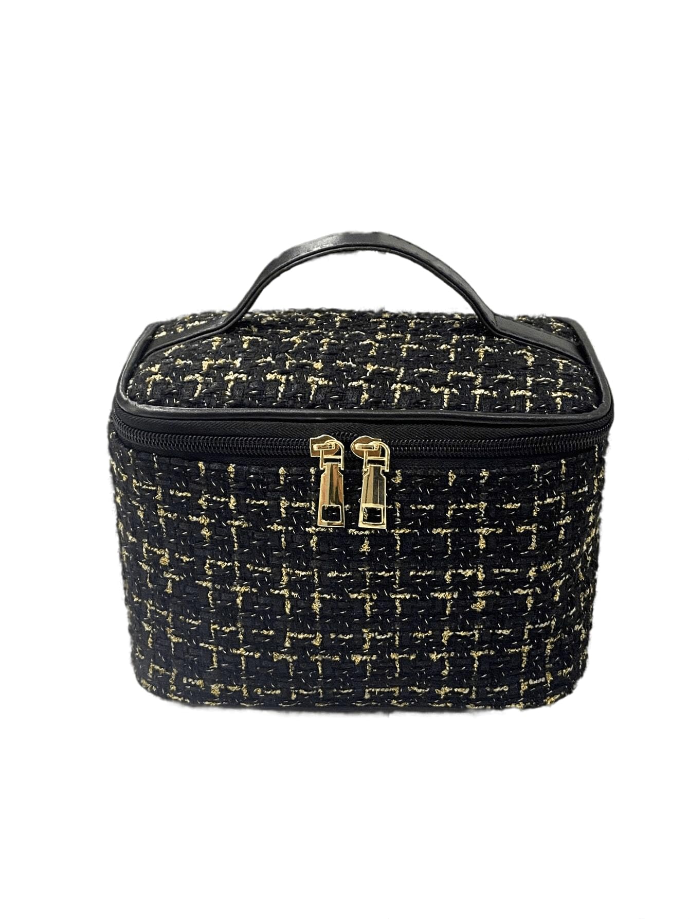 Cosmetic Bag Tweed Makeup Organizer Portable Travel Storage Pouch Bag Multifunction with Handle Elegant