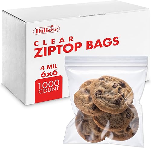 Dirose Bolsas de polietileno con cierre resellable con cremallera, 6 x 6 pulgadas (1000 unidades), 4 mil, plástico transparente resellable con