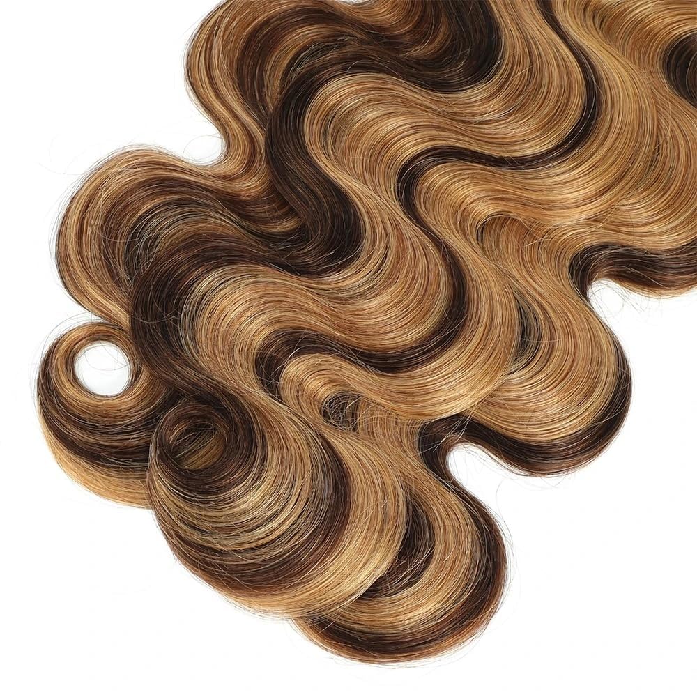 Human Braiding Hair P4/27 Body Wave Bulk Human Hair for Braiding No Weft 1 Bundle 100g 10A Brazilian Curly Human Hair Extensions for Boho Braids (22 Inch)