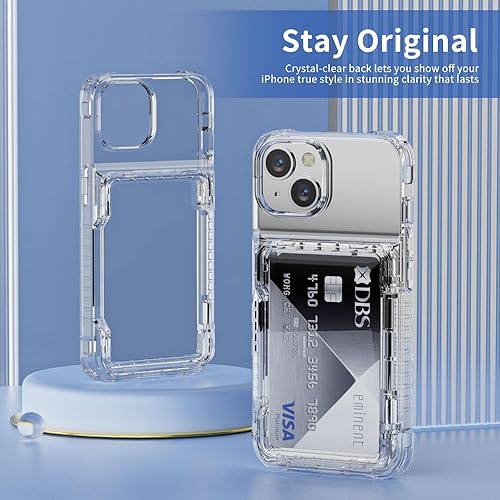 Miniatura 4 de Funda protectora transparente para iPhone 15 Plus, funda protectora para tarjetas de crédito, resistente a los golpes, antiarañazos, anti-amarilla,