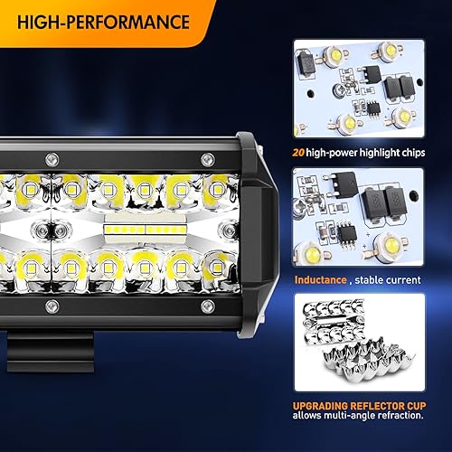 Miniatura 4 de GOOACC 4 unidades de luces antiniebla LED de 4 pulgadas y 60 W, 20 pulgadas, 420 W, combo de luces LED todoterreno de triple fila, impermeables,