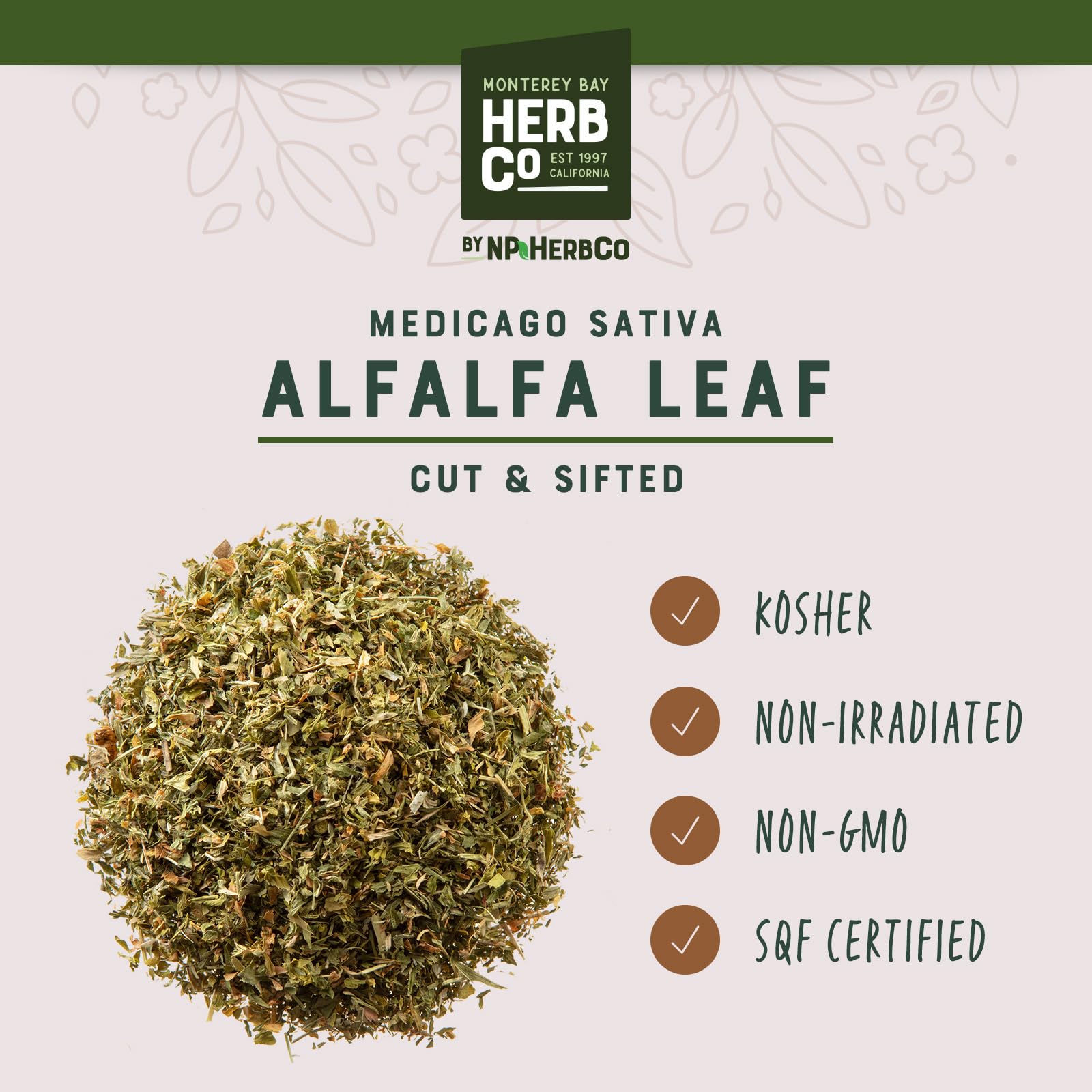 Alfalfa Leaf Cut & Sifted, by Herb Co, Medicago Sativa, from Egypt, Kosher, for Tea, Soups, Stews, Baked Goods, Smoothies, Oils & Salves, 1/4 lb — Amazon image 3