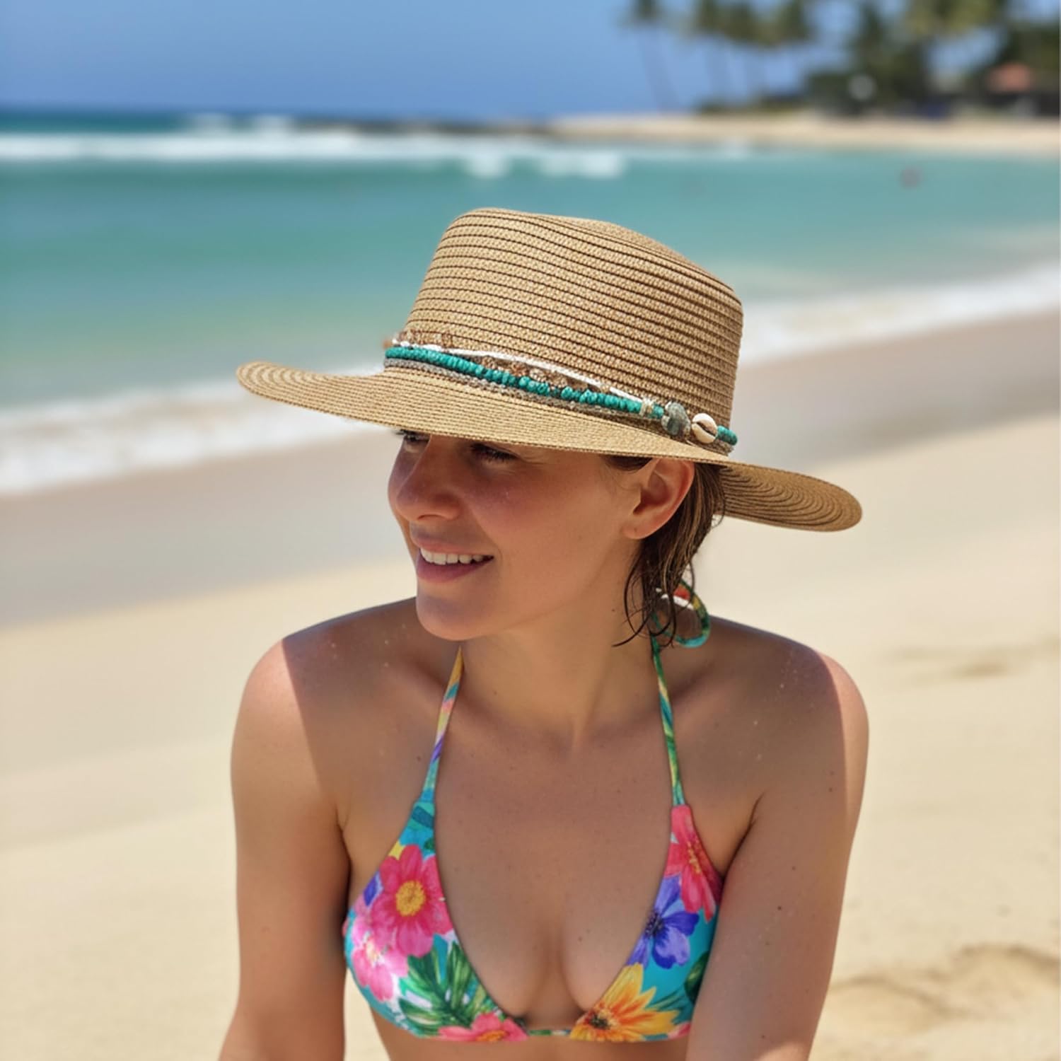 Hat Band for Cowboy Cowgirl, Turquoise Hand Made Replaceable Beaded Belt for Panama Fedora - Image 6