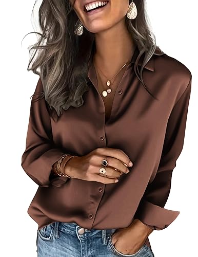 Zeagoo Satin Blouses for Women Silk Button Down Shirts Long