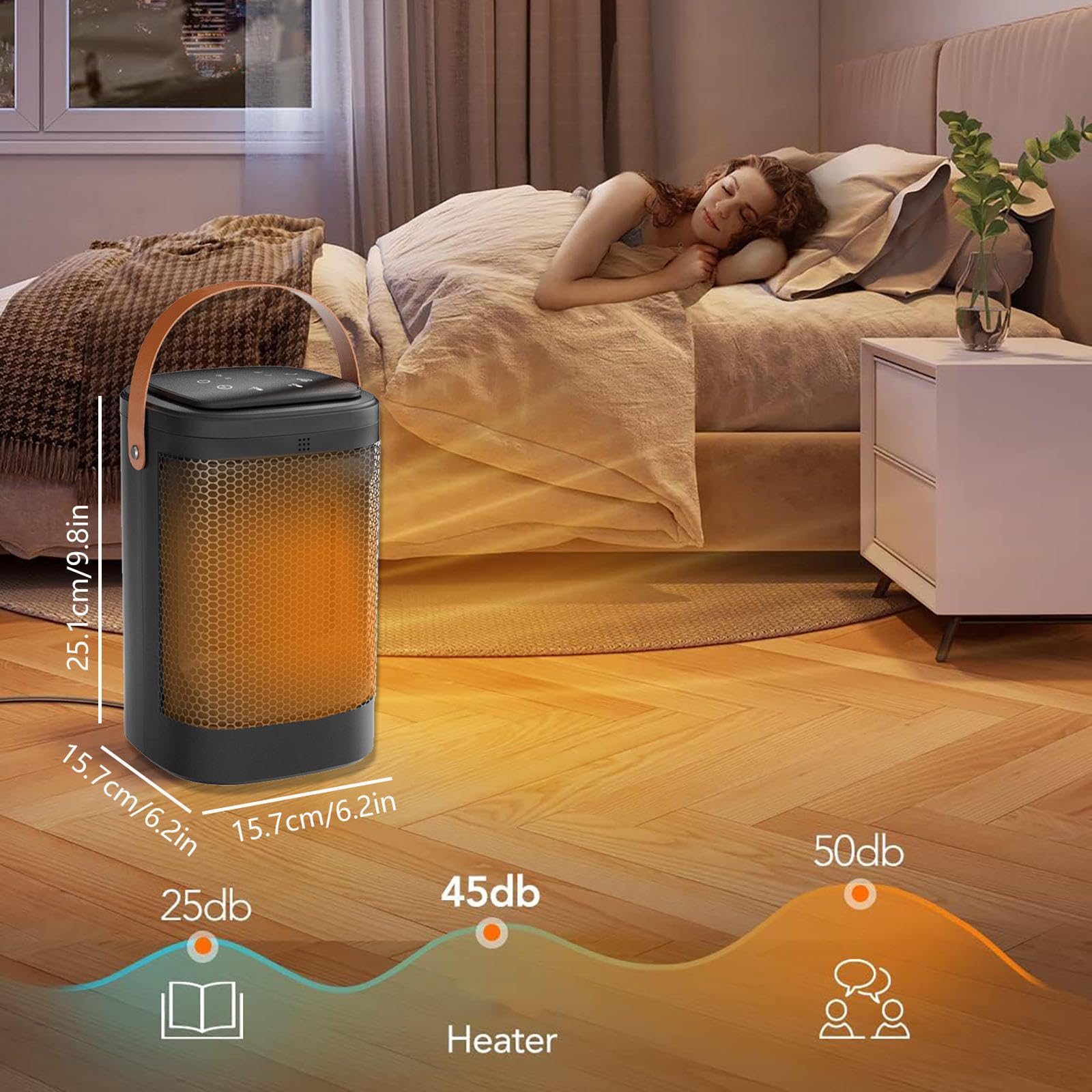 HAZARA Scaldino Elettrico, Stufetta Elettrica Termostato Ceramico PTC 750/1500w con Timer,Termostato, Termoventilatore da Bagno per Casa Ufficio