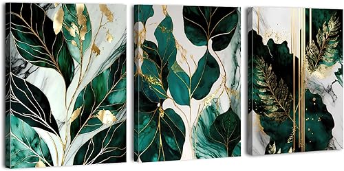 Decoración de pared de mármol verde esmeralda, arte de pared de hojas abstractas, acuarela, textura fluida, imágenes de lienzo botánico vintage,