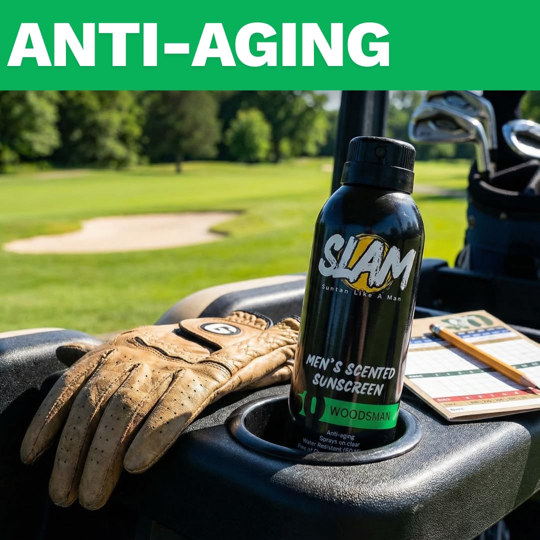 SLAM MysteryMan Men's Scented Sunscreen Spray SPF 50 – Broad Spectrum Sun Screen Spray for Face & Body, Water Resistant & Sweat Resistant Sunscreen, UVA/UVB Protection, Sunblock for Men 2 pack