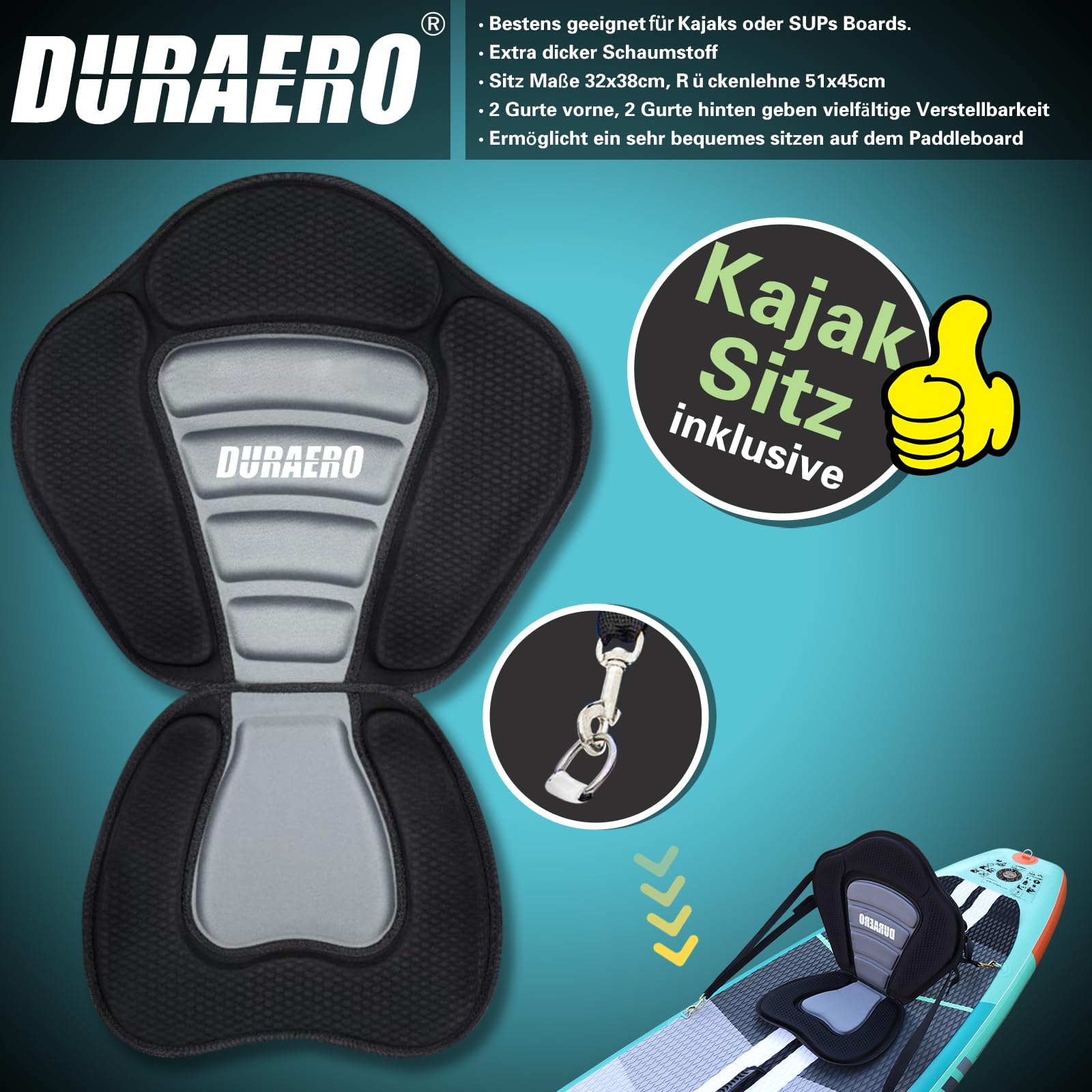 Nadmuchiwana deska SUP zestaw Stand Up Paddle Board Premium deska surfingowa z siedziskiem kajakowym, podwójne wiosło i kompletne akcesoria, 305 x 76 x 15 cm