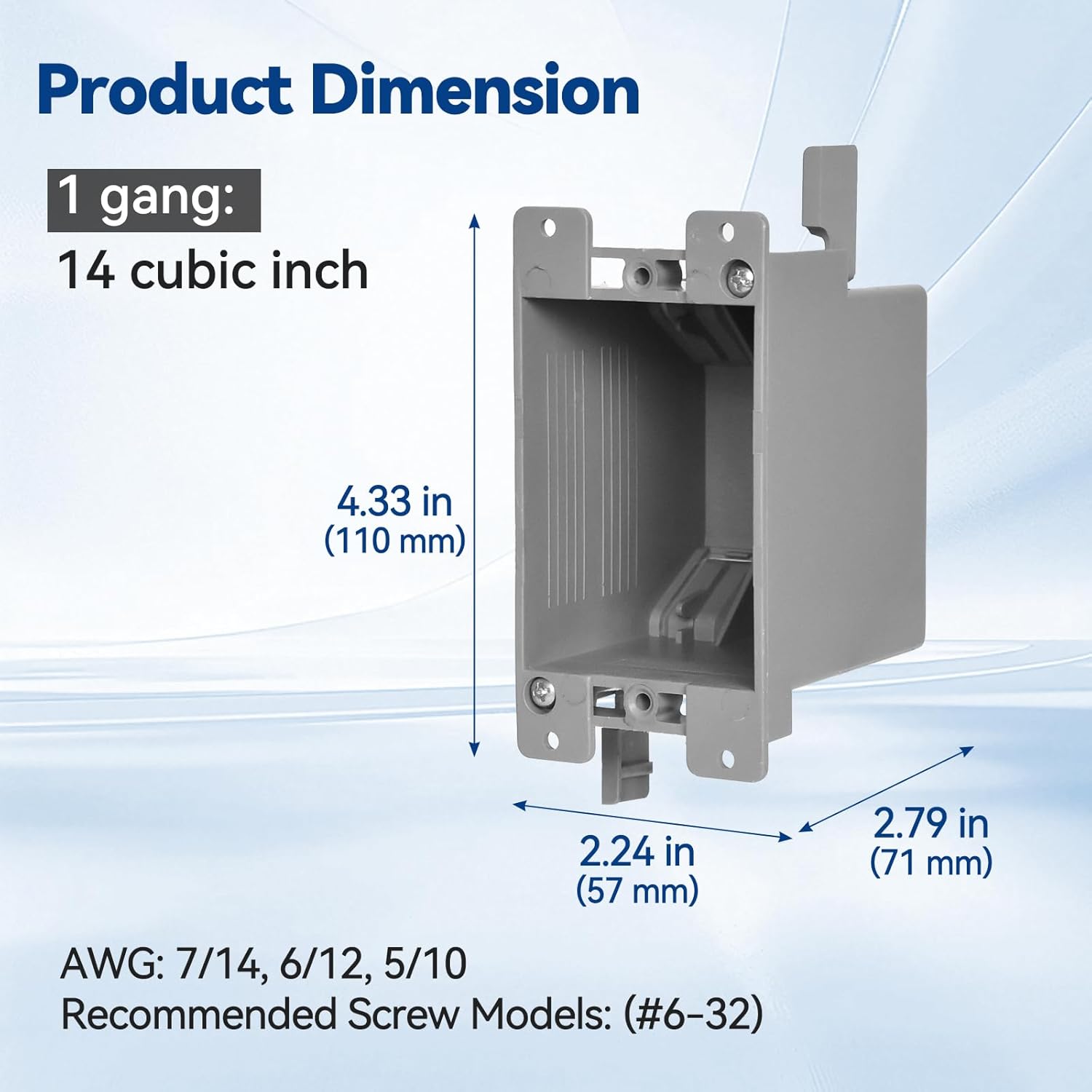 Old Work Box 1 Gang, 14 CU. in. Drywall Electrical Box, PVC, UL Listed, 6 Pack - Image 5