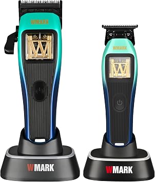 WMARK Professional Cordless Hair Clipper & Cordless Detail Hair Trimmer for Men & Barbers, 10000 RPM Maglev Motor, DLC Zero-Gapped Fade Blade, NG-X1 Polar & NG-XT1 Polar