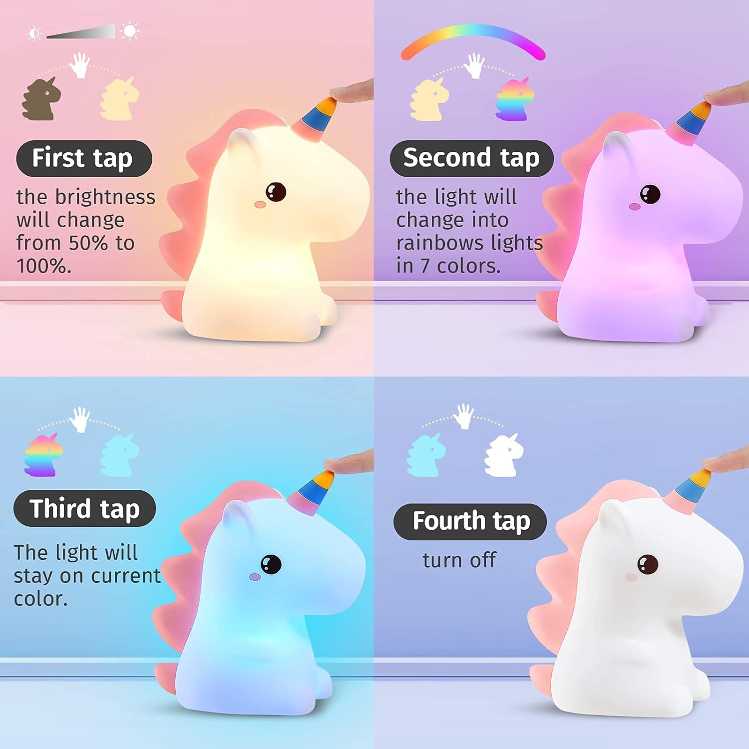 Mubarek Unicorns Gifts for Girls, Unicorn Night Light for Girls Bedroom, Cute Night Lights for Kids Room, Squishy Silicone Nursery Lamp, LED Color Changing USB Rechargeable Baby Toddler Decor