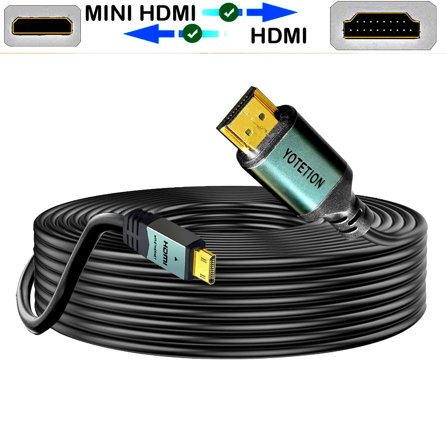 Cavo da mini HDMI a HDMI, 18 m, ad alta velocità, da HDMI a Mini HDMI, supporta 3D 4K/30Hz 1080p 720p, compatibile con fotocamera, videocamera, tablet e scheda grafica/video, laptop