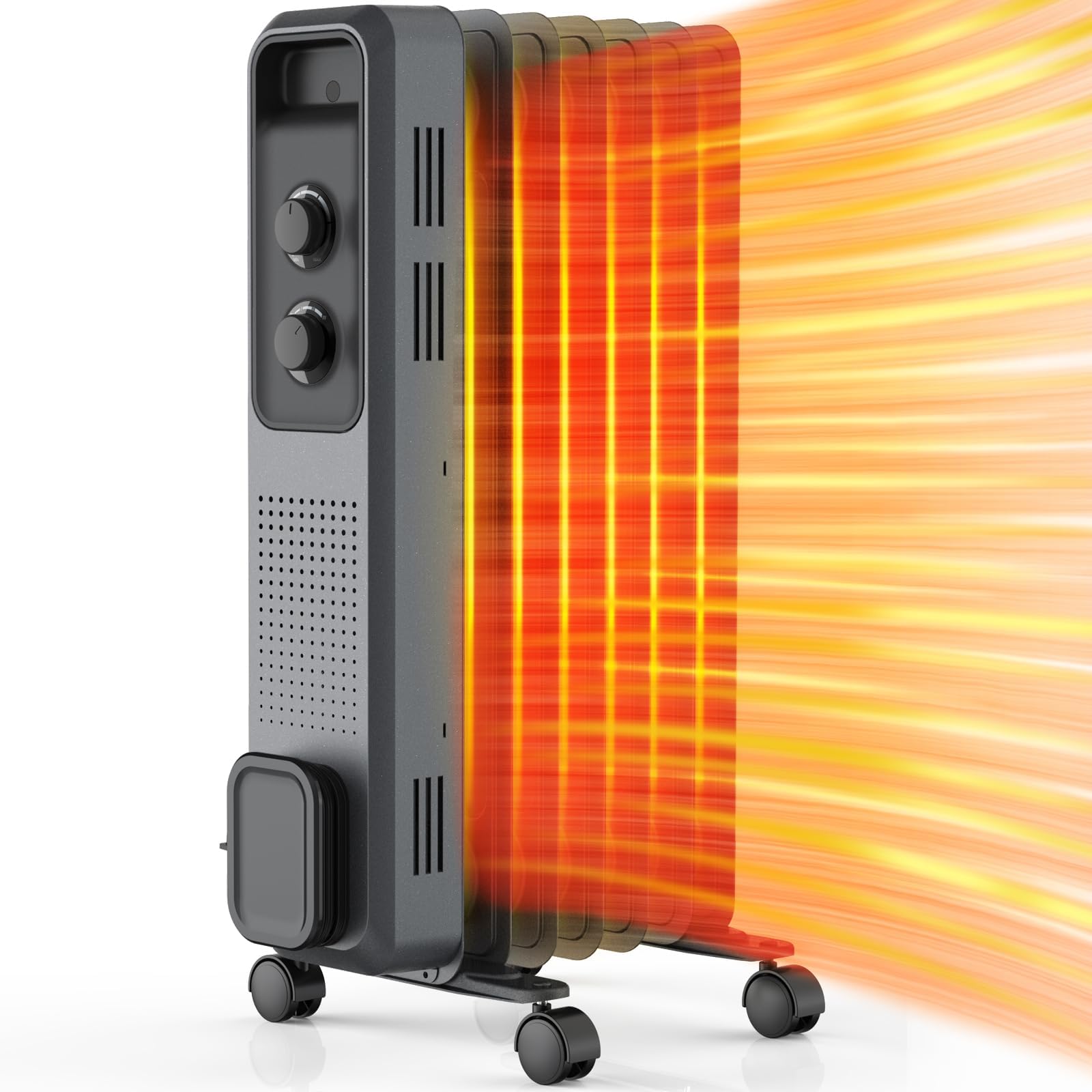 Oil Filled Radiator Heater, 1500W Electric Oil-Filed Heater with 3 Heat Settings, Oil Heater with Tip Over & Overheating for Indoor Large Room