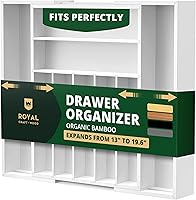 Vista 10 de ROYAL CRAFT WOOD Organizador de cajones de cocina de bambú de lujo, organizador de cubiertos, soporte para utensilios y bandeja de cubiertos