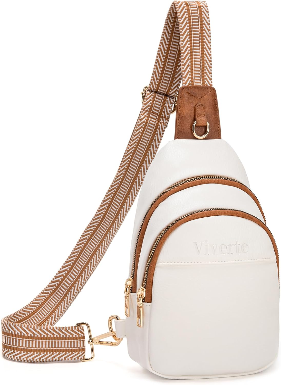 Viverte Crossbody Bags for Women Small Leather Sling Bag Fanny Packs Cross Body Chest Bag for Woman (Brown)