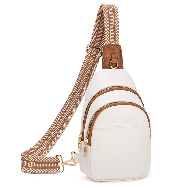 Crossbody Bags for Women Small Leather Sling Bag Fanny Packs Cross Body Chest Bag for Woman Beige with