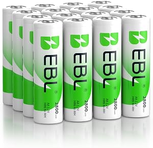 EBL 2800mAh Ni-MH Rechargeable AA Batteries (16-Pack) - High Capacity, 1.2V Double A Batteries with Storage Case