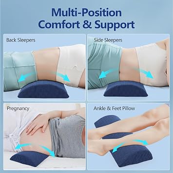 Cozyhealth - 3.15 H*23.6 L - Soft Lumbar Pillow for Sleeping, Memory Foam Back Lumbar Support Cushion for Lower Back Pain Relief Bed Waist Sleep Support Pillow for Side, Back (Dark Blue, Large)