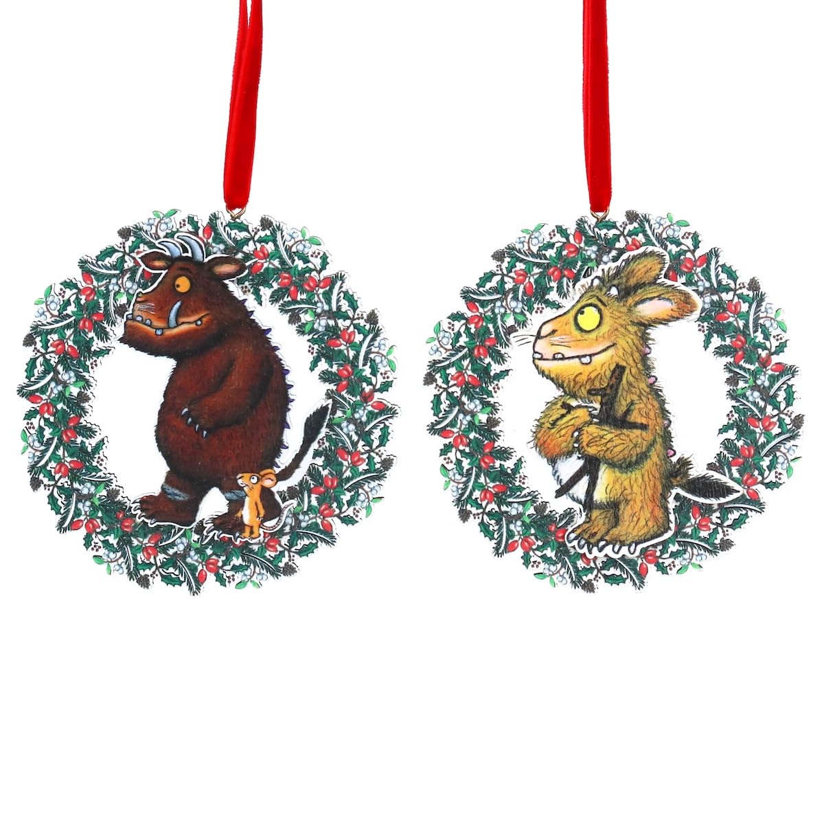 Gruffalo with Mouse and Child Wooden Wreath Christmas Decoration | Official Gruffalo Hanging Ornament | Festive Woodland Christmas Décor