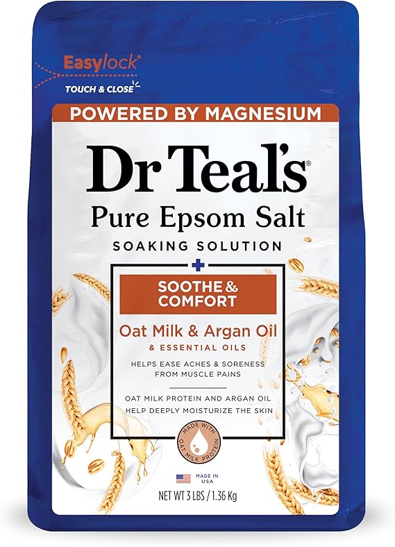 Dr Teal's Epsom Salt Magnesium Soak, Soothe & Comfort with Oat Milk & Argan Oil, 3 lbs