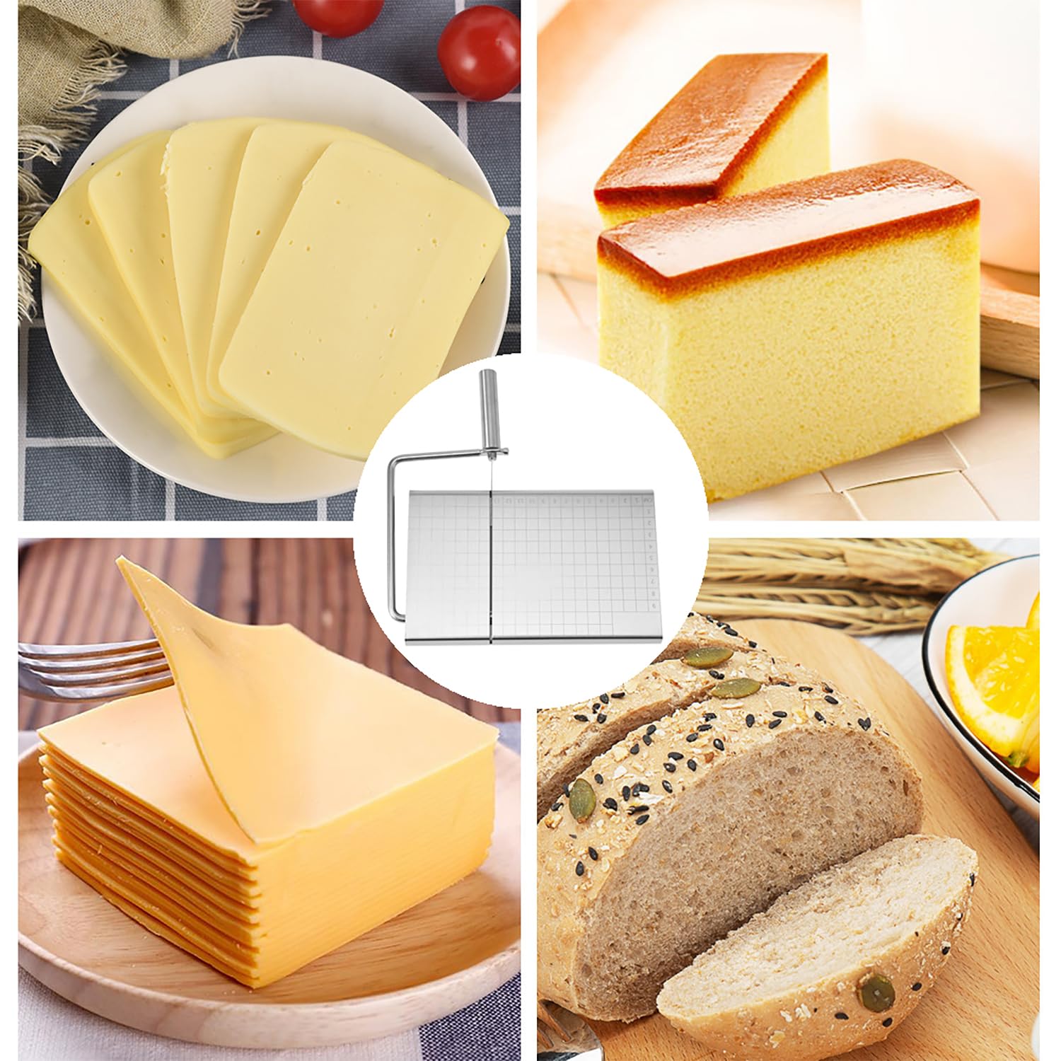 Cortador Queso Rebanadora con Alambre - 1 Unidad, Plateado, Apto para Queso, Mantequilla, Embutidos y Más