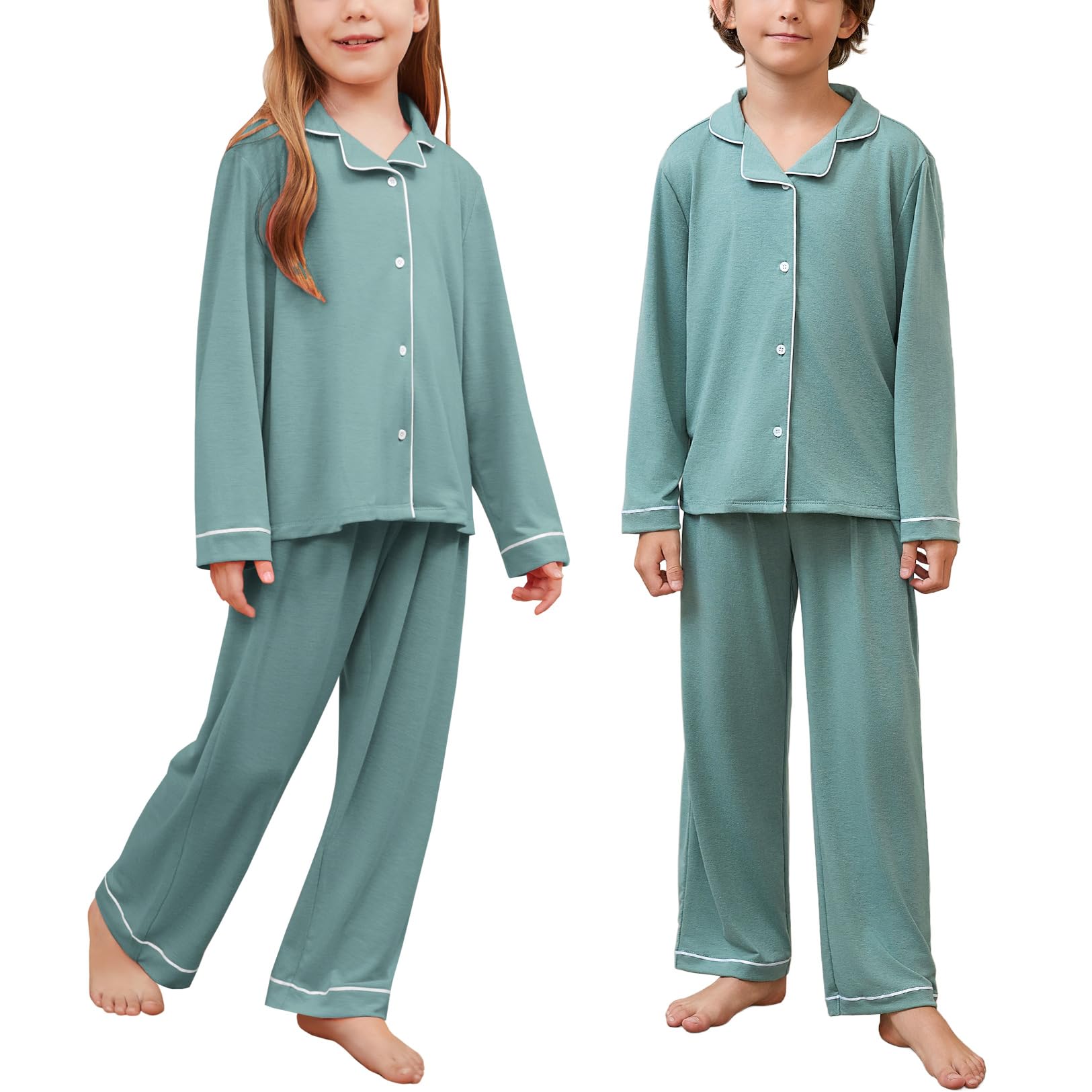 CHILDRENSTAR Girls Boys Pajamas Sets Long Sleeve Button Down 2 Pieces Nightwear Shirt Kids Lounge Set