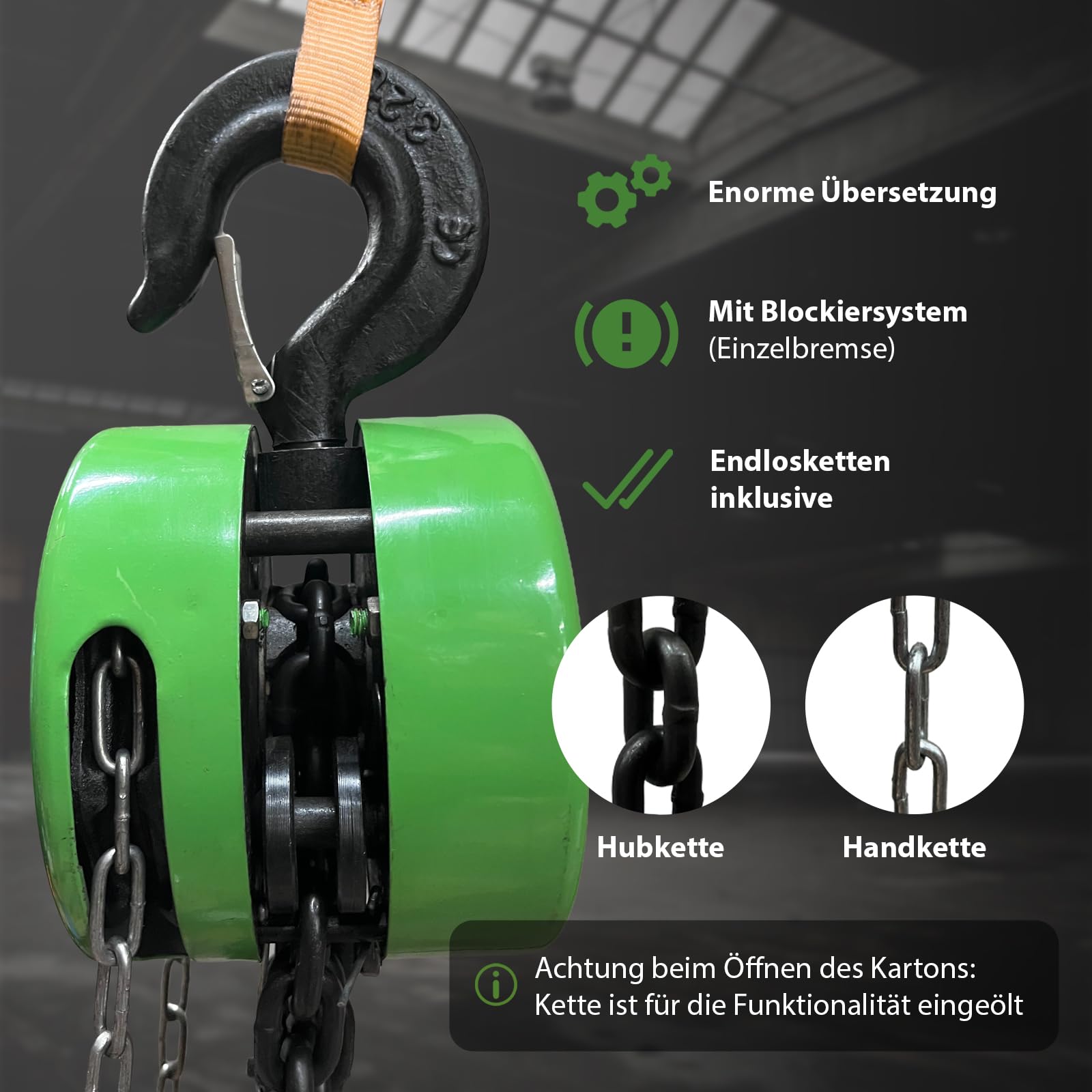 TRUTZHOLM Kettenzug mit Einfachbremse Flaschenzug Seilzug Hebezug Ratschenzug Hubhöhe - HSZ - rund (3000 kg - 3 m)