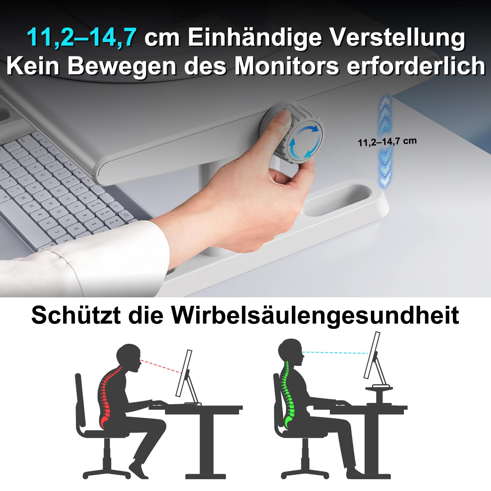 Monitorständer,360° Drehbar HöHenverstellbar Monitor Erhöhung Schreibtisch Erhöhung Monitor Stand Riser,Ergonomisch Desktop Bildschirmerhöhung Ständer für Computer,Laptops,PC,TV (Weiß)