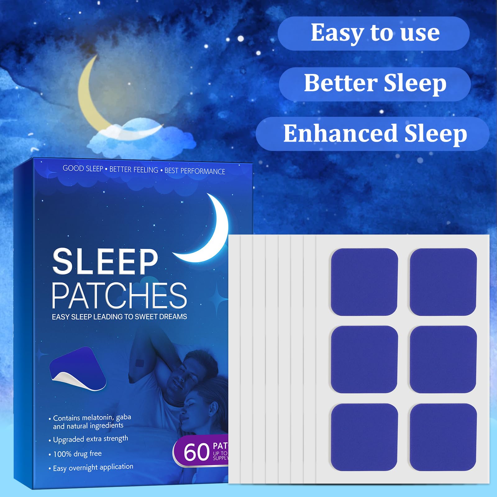 60 cerotti per il sonno per adulti, cerotti per alleviare l'insonnia, tutti i cerotti naturali per il sonno senza sostanze chimiche e farmaci, cerotti alla melatonina per adulti per promuovere il
