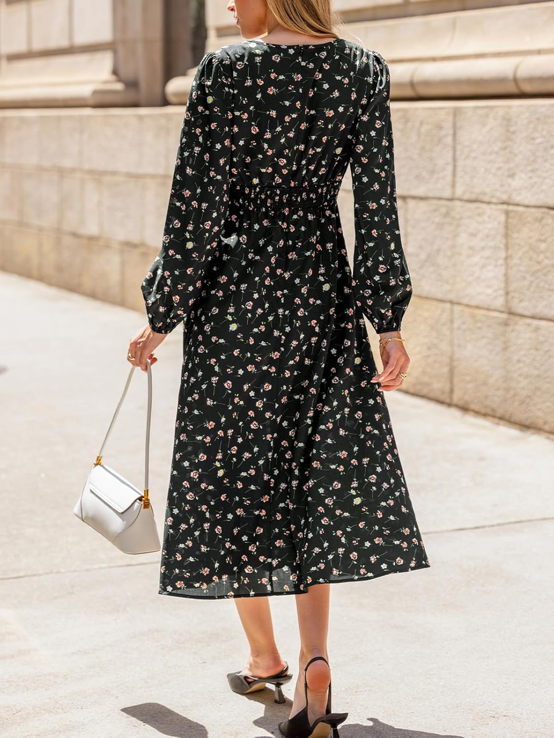 CUPSHE Women Fall Dresses for Women Tie Front Lace V Neck Long Sleeve Floral Smocked A Line Casual Mini Dress - Image 2